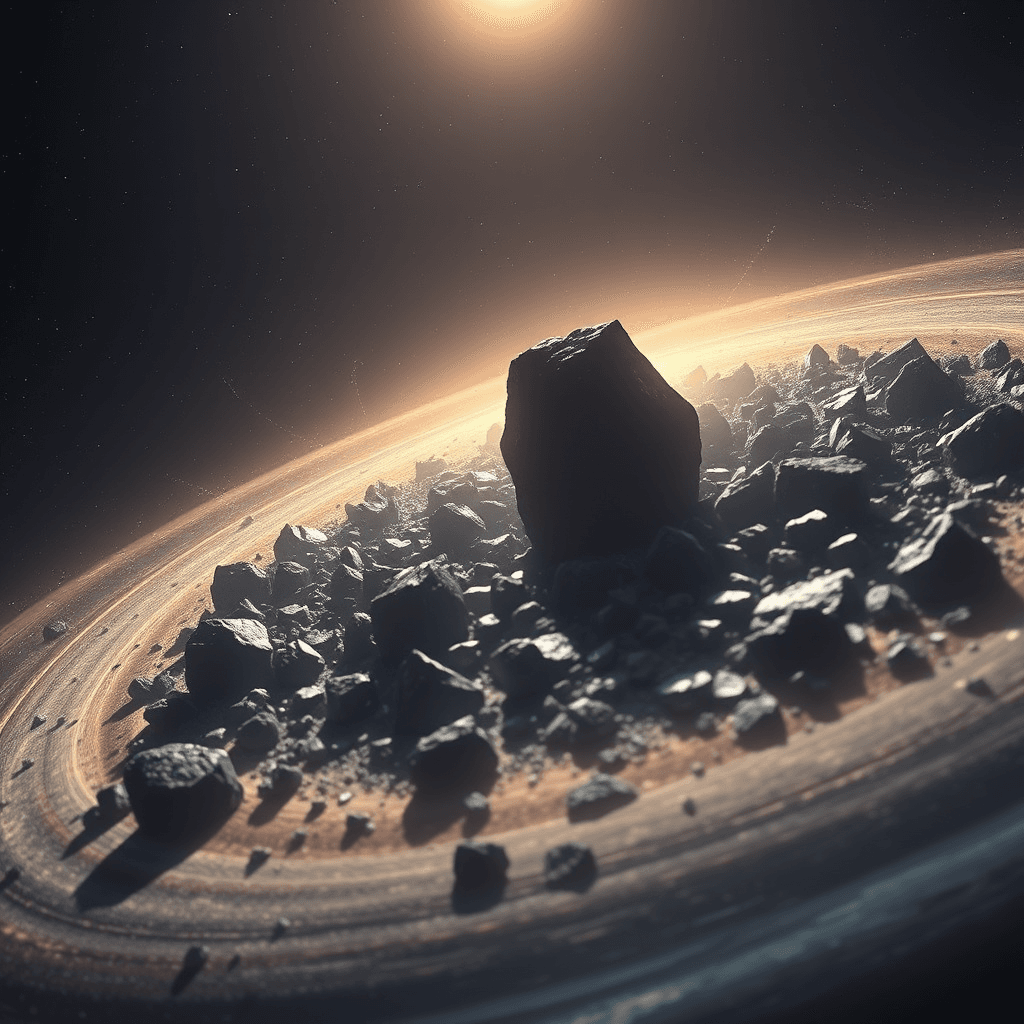 A dense swarm of boulders collapsing together under its own gravity.