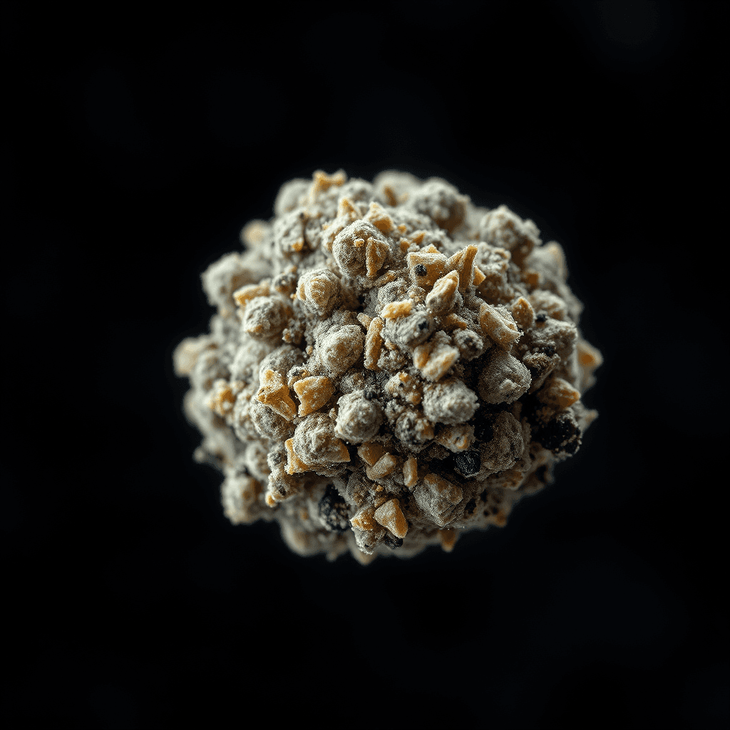 Dust grains clumping together into a fragile fluffy aggregate.