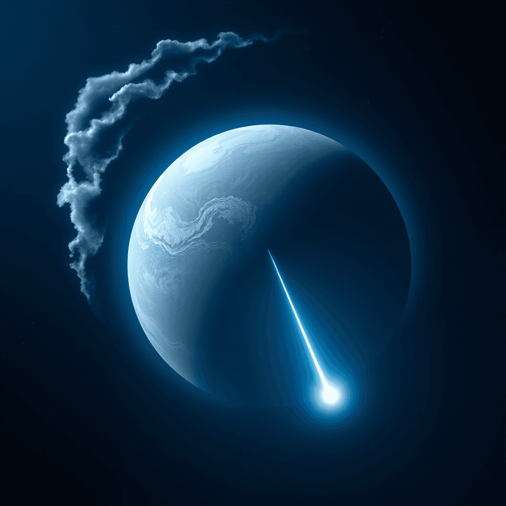Icy comets striking a young planet as volcanoes vent steam.