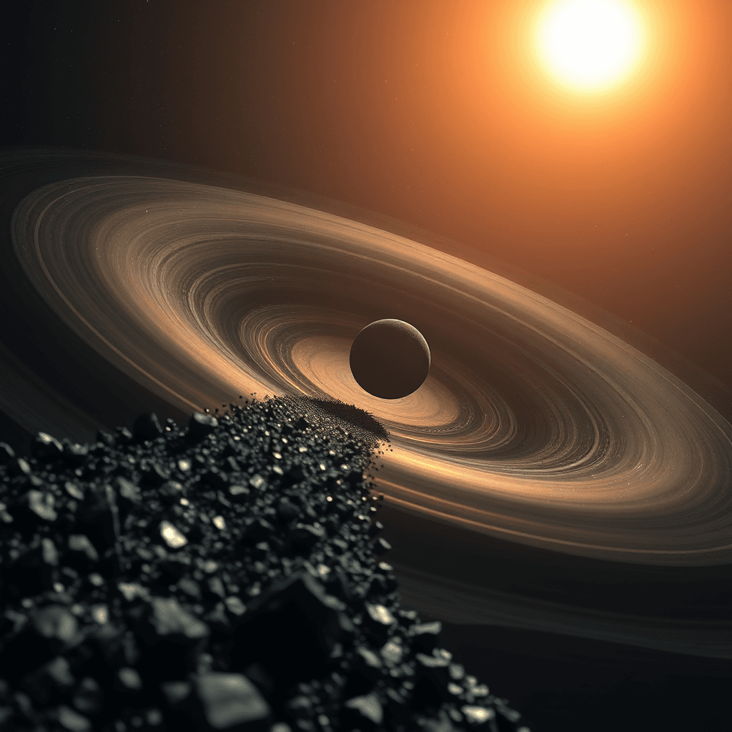 A small rocky body sweeping up a stream of pebbles in a gaseous disk.
