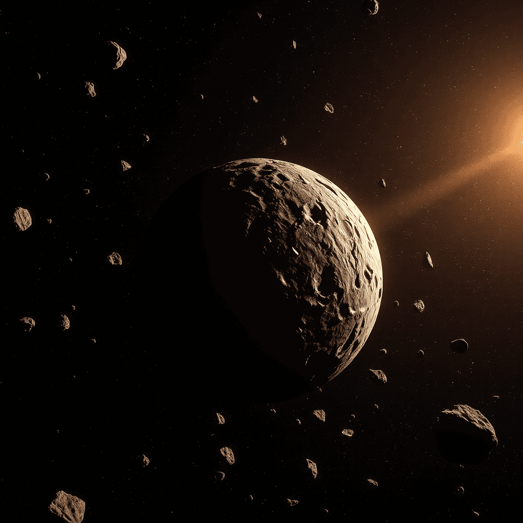 A large planetesimal among many smaller bodies, growing fastest.